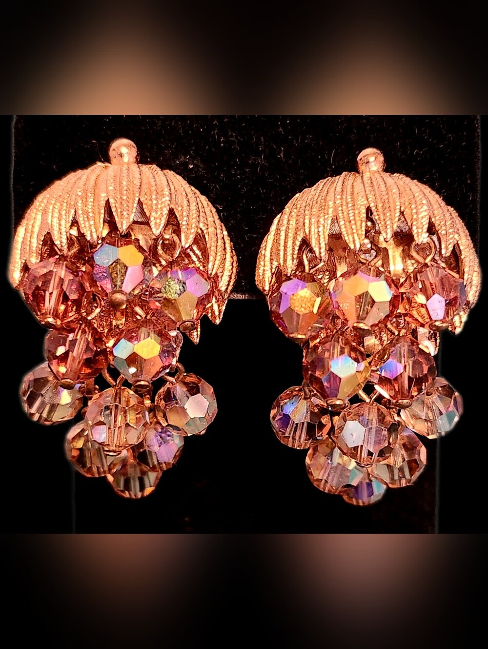 Vintage 1940s Waterfall/Jelly Fish Aurora Borealis Beaded Earrings